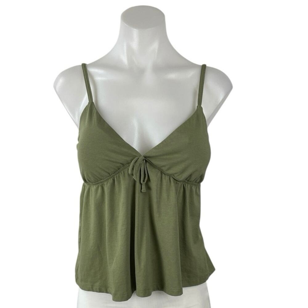 Urban Rebel Green Tie Front V Neck Sleeveless Flared Cami Camisole Tank Top Sz L